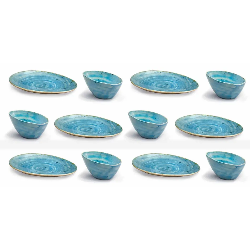 Service à Assiettes Apéritif 12 Pièces en Grès Coloré de Design Moderne - Simba Viadurini