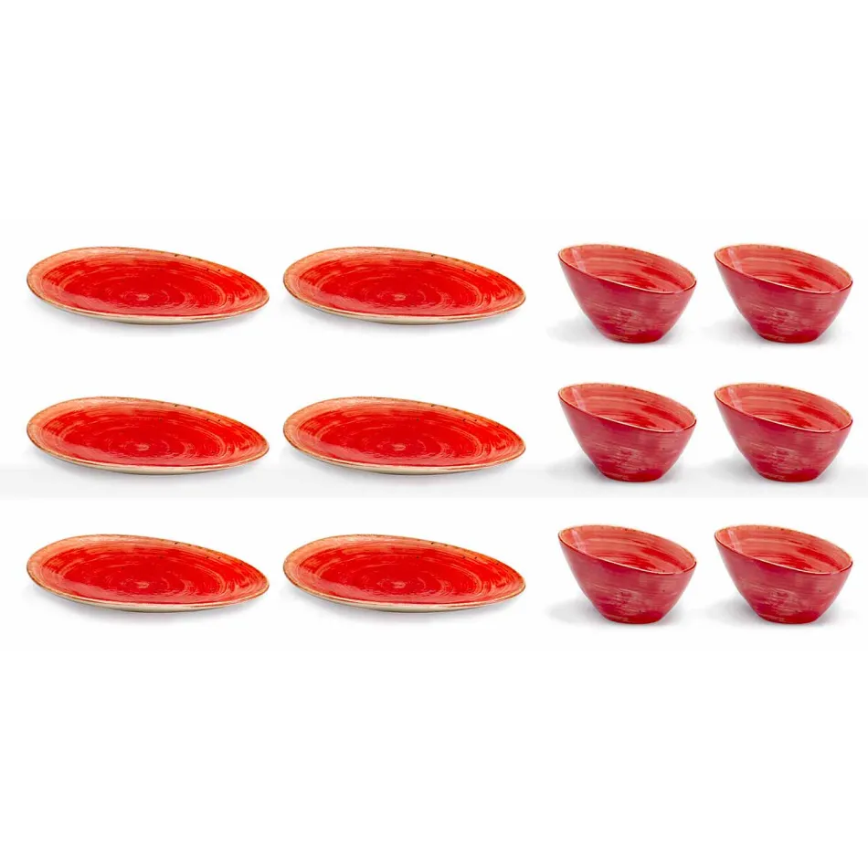 Service à Assiettes Apéritif 12 Pièces en Grès Coloré de Design Moderne - Simba Viadurini