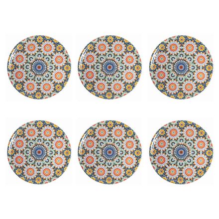 Service Assiette à Pizza Décorée En Porcelaine Colorée 6 Pièces - Maroc Viadurini