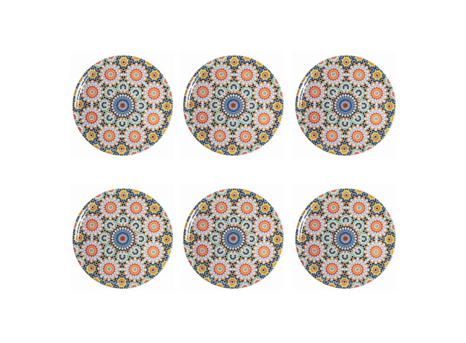 Service Assiette à Pizza Décorée En Porcelaine Colorée 6 Pièces - Maroc Viadurini