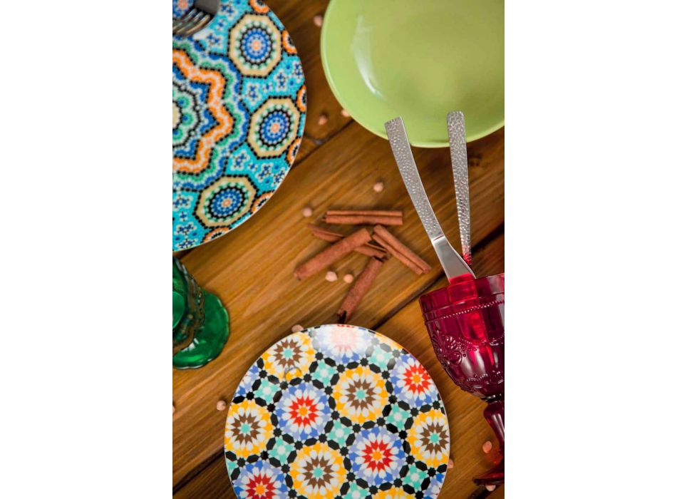 Assiettes à dîner ethniques colorées en porcelaine et grès 18 Mad - Maroc Viadurini