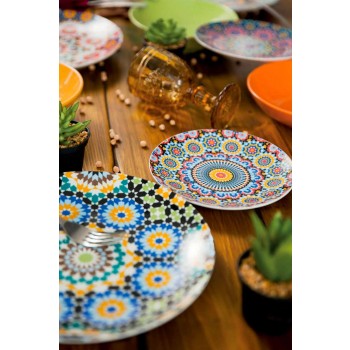 Assiettes à dîner ethniques colorées en porcelaine et grès 18 Mad - Maroc