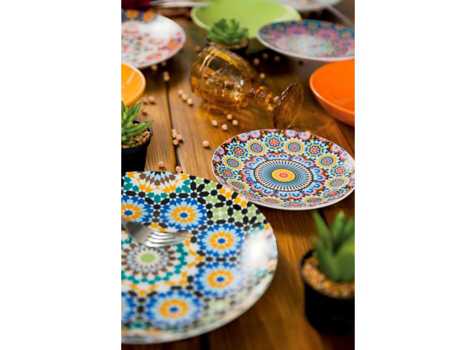 Assiettes à dîner ethniques colorées en porcelaine et grès 18 Mad - Maroc