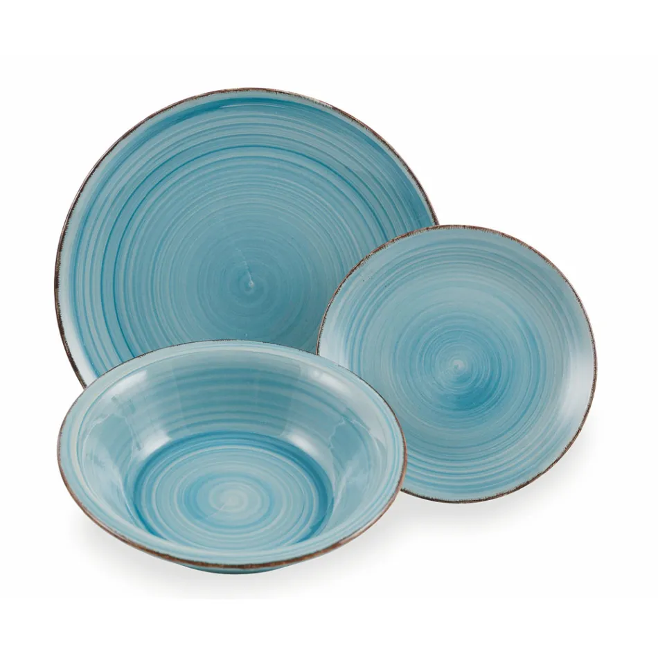 Service de Vaisselle en Dolomite Dur Nuances de Bleu 18 Pièces - Abruzzes Viadurini