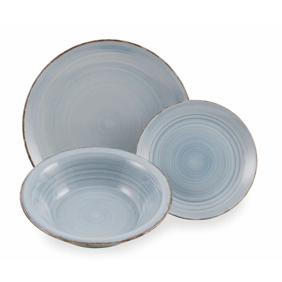 Service de Vaisselle en Dolomite Dur Nuances de Bleu 18 Pièces - Abruzzes Viadurini
