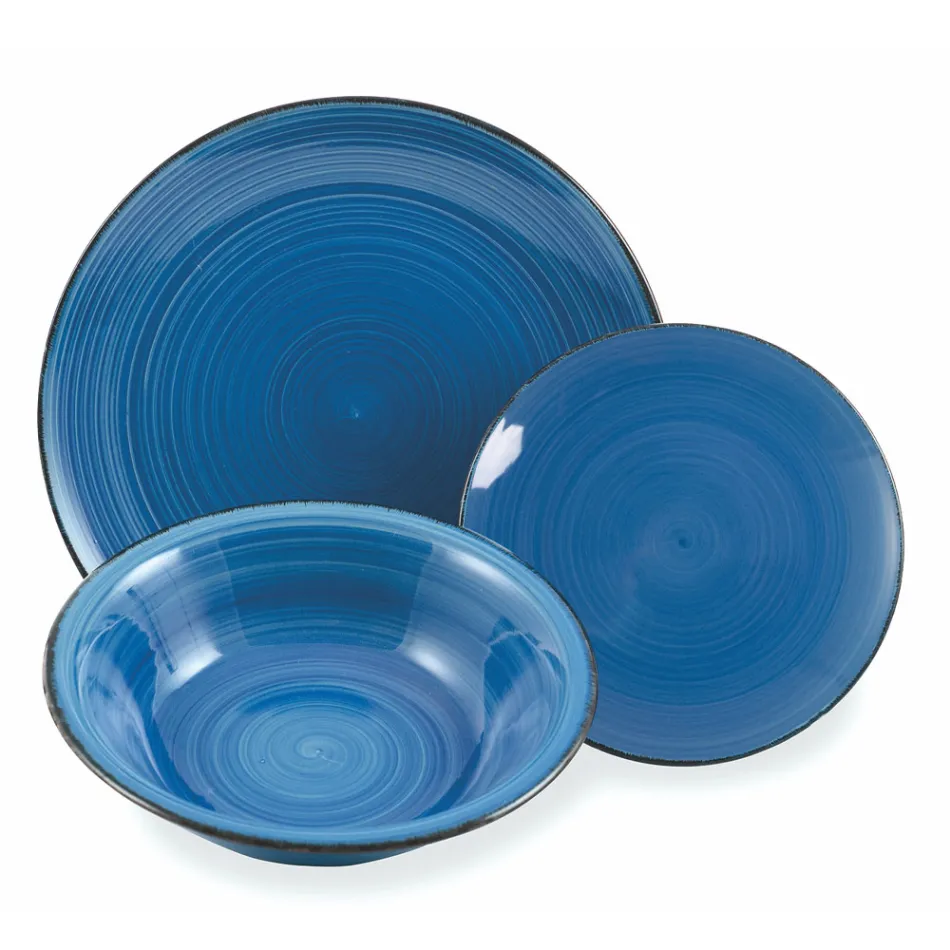 Service de Vaisselle en Dolomite Dur Nuances de Bleu 18 Pièces - Abruzzes Viadurini