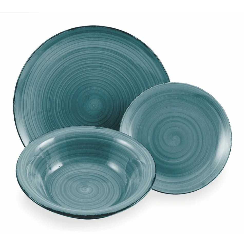 Service de Vaisselle en Dolomite Dur Nuances de Bleu 18 Pièces - Abruzzes Viadurini