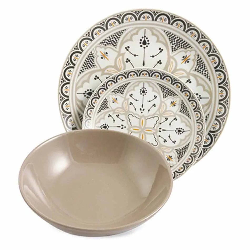 Service de Plats Ethniques en Porcelaine et Grès Coloré et Moderne 18 Pièces - Fès Viadurini