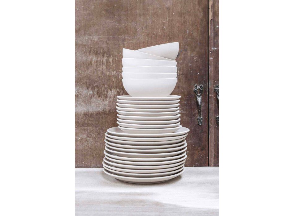Ensemble d'assiettes gourmandes en porcelaine blanche design 6 pièces - Romilda Viadurini