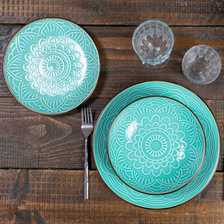 Service de vaisselle en dur gris dolomite, bleu clair ou bleu 18 pièces - Arabe Viadurini