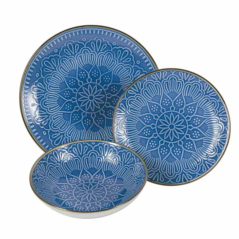 Service de vaisselle en dur gris dolomite, bleu clair ou bleu 18 pièces - Arabe Viadurini