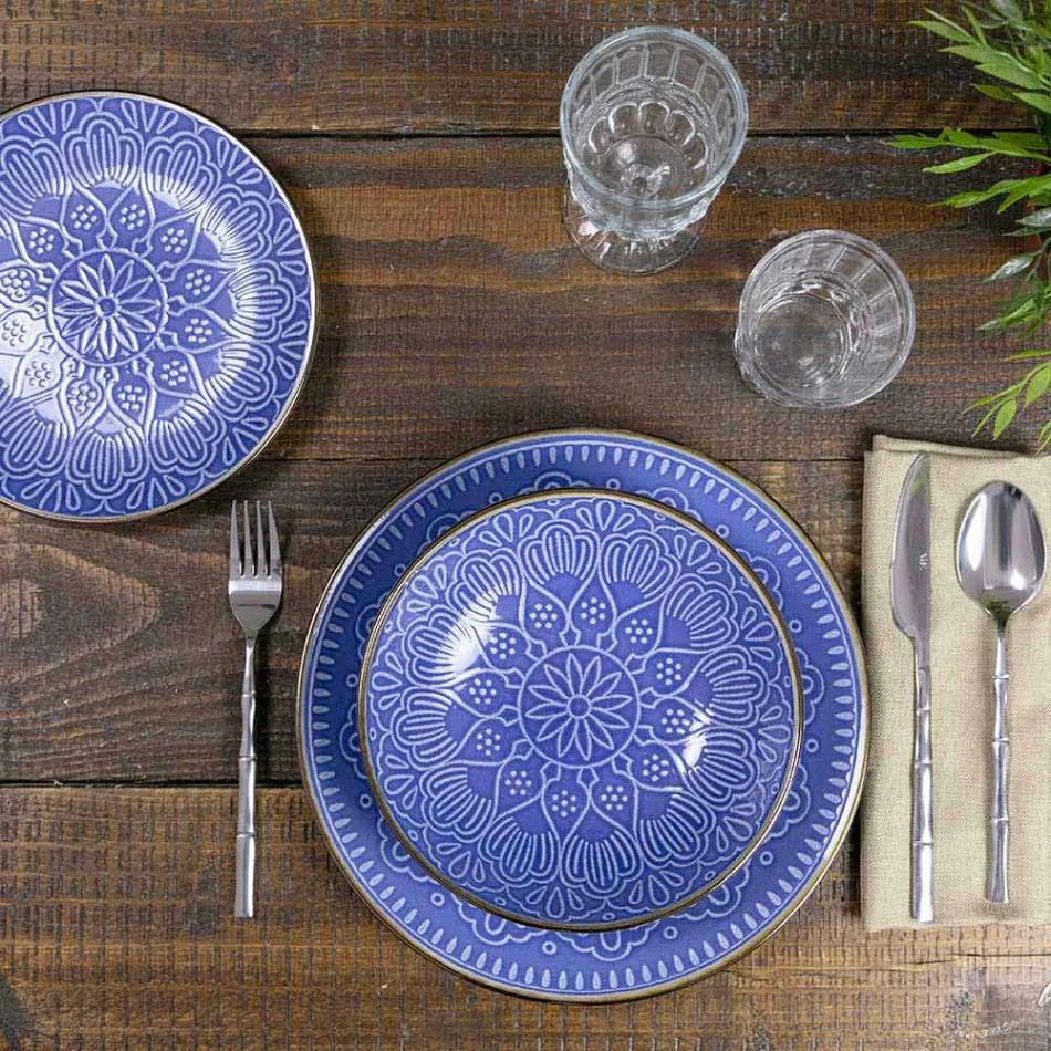 Service de vaisselle en dur gris dolomite, bleu clair ou bleu 18 pièces - Arabe Viadurini