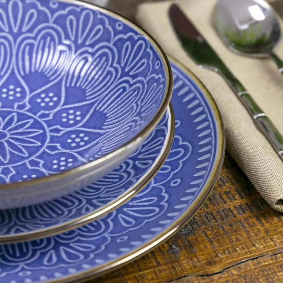 Service de vaisselle en dur gris dolomite, bleu clair ou bleu 18 pièces - Arabe Viadurini