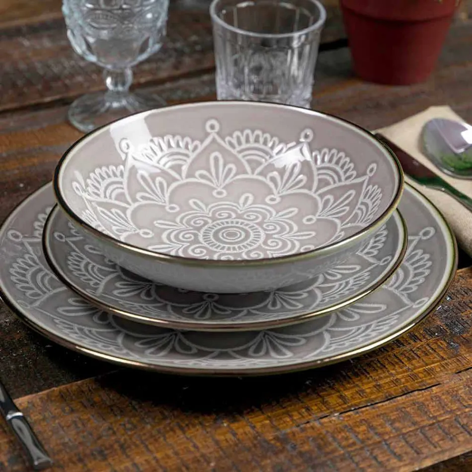 Service de vaisselle en dur gris dolomite, bleu clair ou bleu 18 pièces - Arabe Viadurini