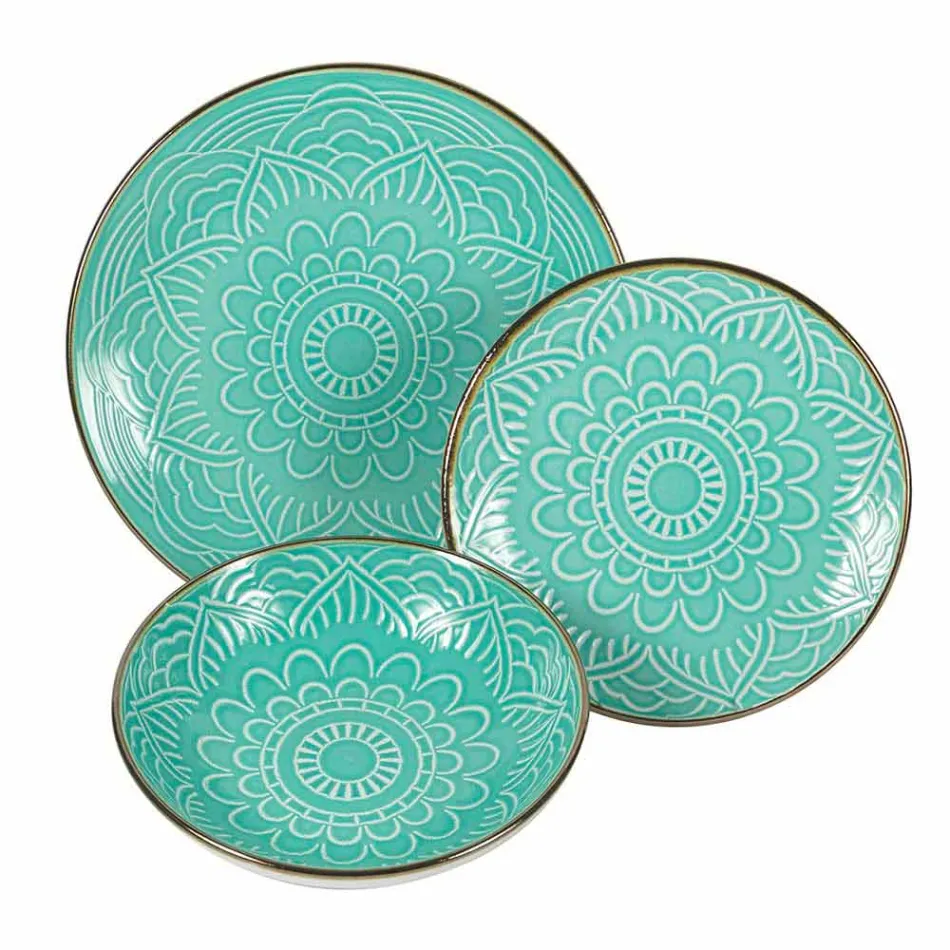 Service de vaisselle en dur gris dolomite, bleu clair ou bleu 18 pièces - Arabe Viadurini