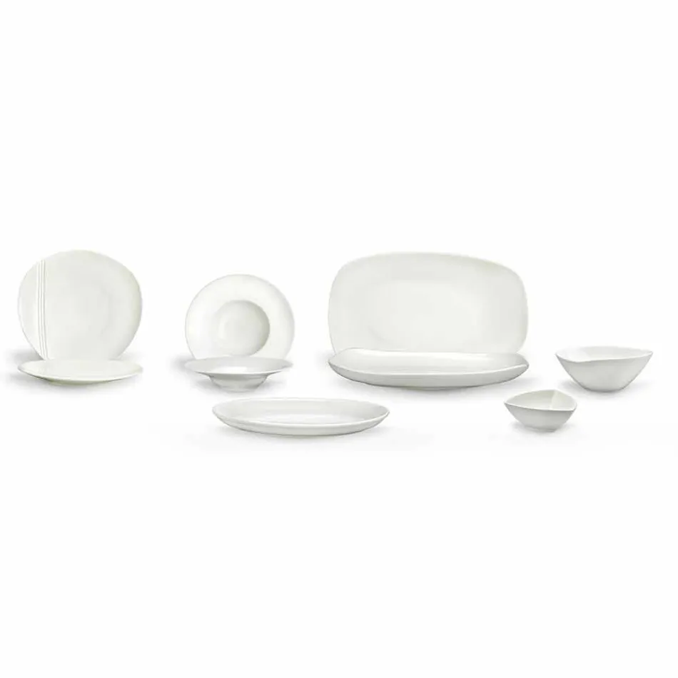 Service de vaisselle en porcelaine blanche 23 pièces design moderne et élégant - Nalah Viadurini