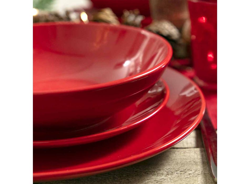 Assiettes de Noël rouges en grès 18 pièces Tradition et élégance - Rossano