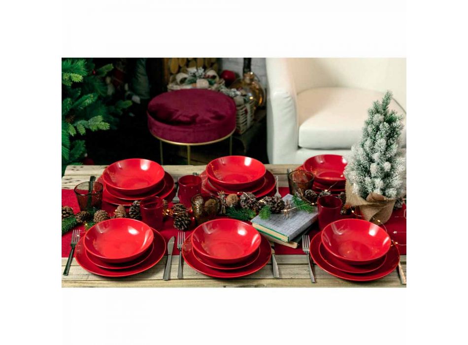 Assiettes de Noël rouges en grès 18 pièces Tradition et élégance - Rossano Viadurini