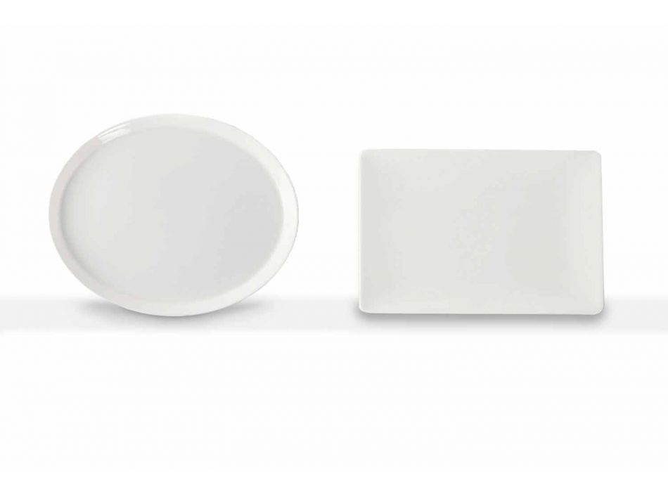 Ensemble d'assiettes à dîner design ovale et rectangulaire 3 pièces en porcelaine - Egle Viadurini