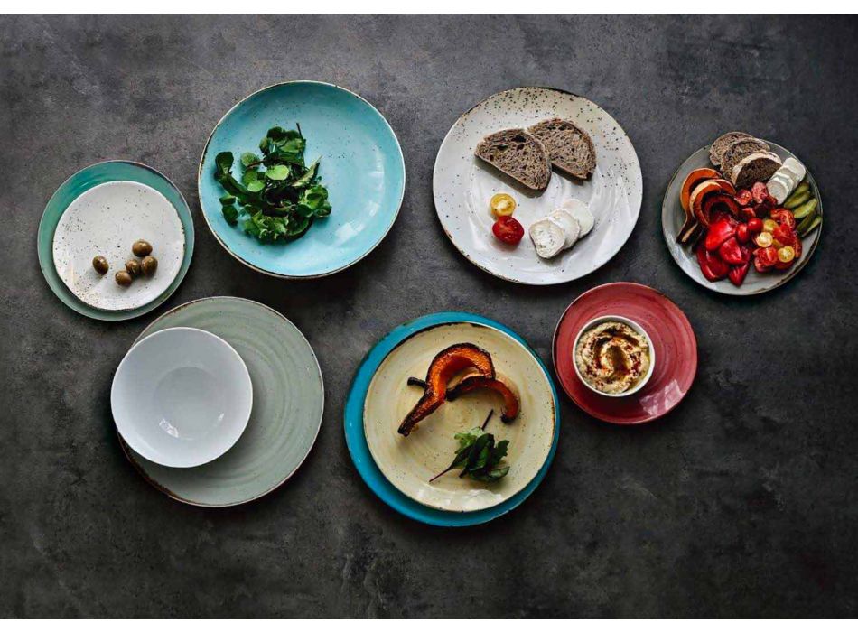 Service d'assiettes à dîner en porcelaine 18 pièces colorées et modernes - Rurolo Viadurini