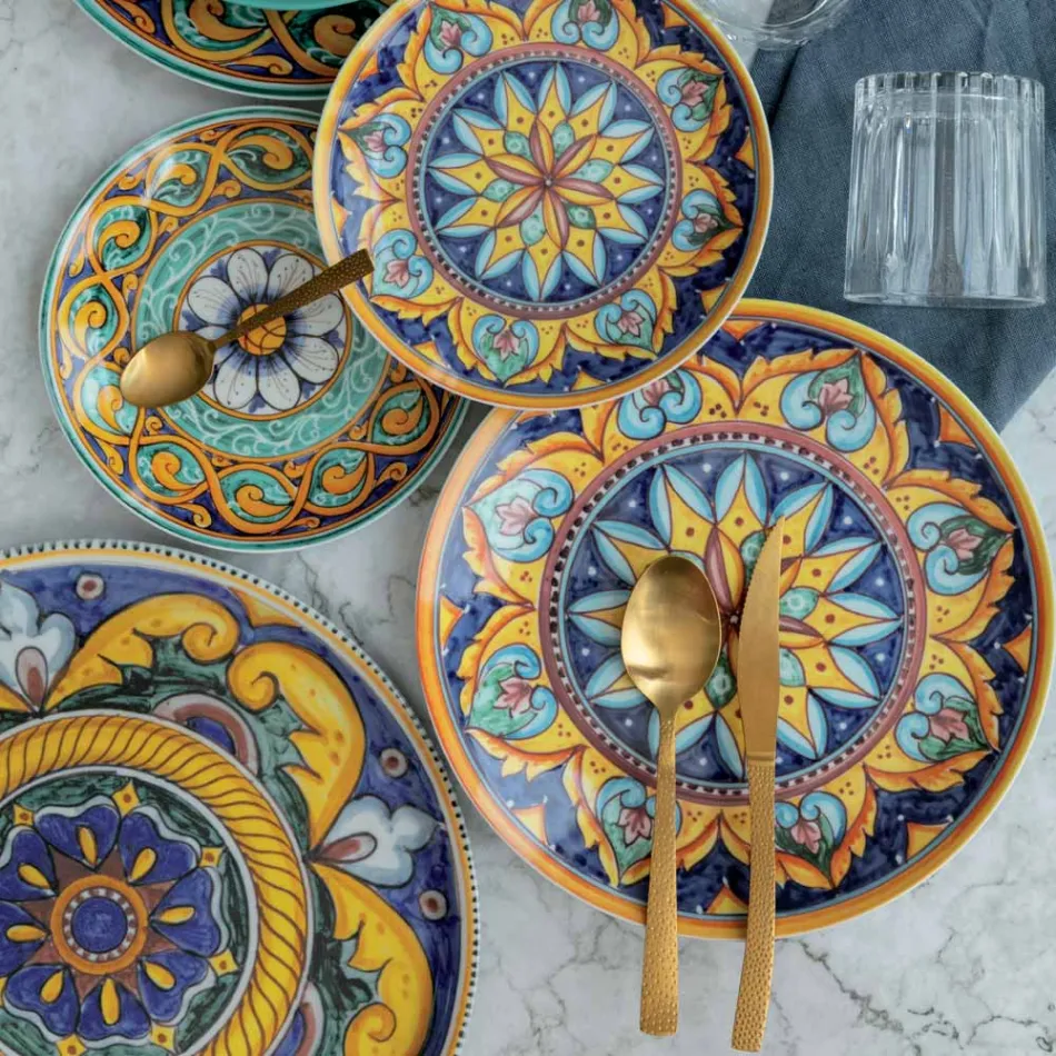 Ensemble de Couverts en Acier Or Satiné Effet Tortue 24 Pièces - Rock Viadurini