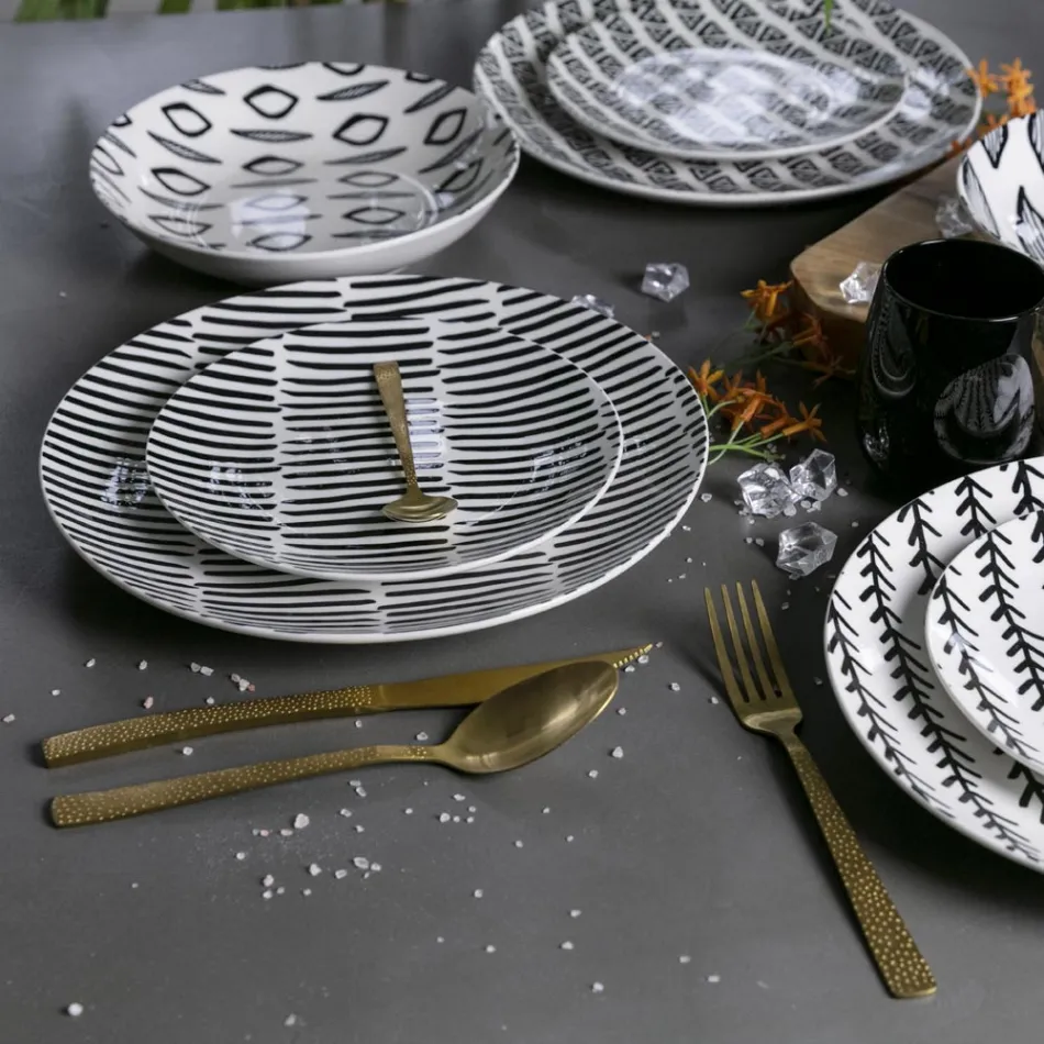 Ensemble de Couverts en Acier Or Satiné Effet Tortue 24 Pièces - Rock Viadurini