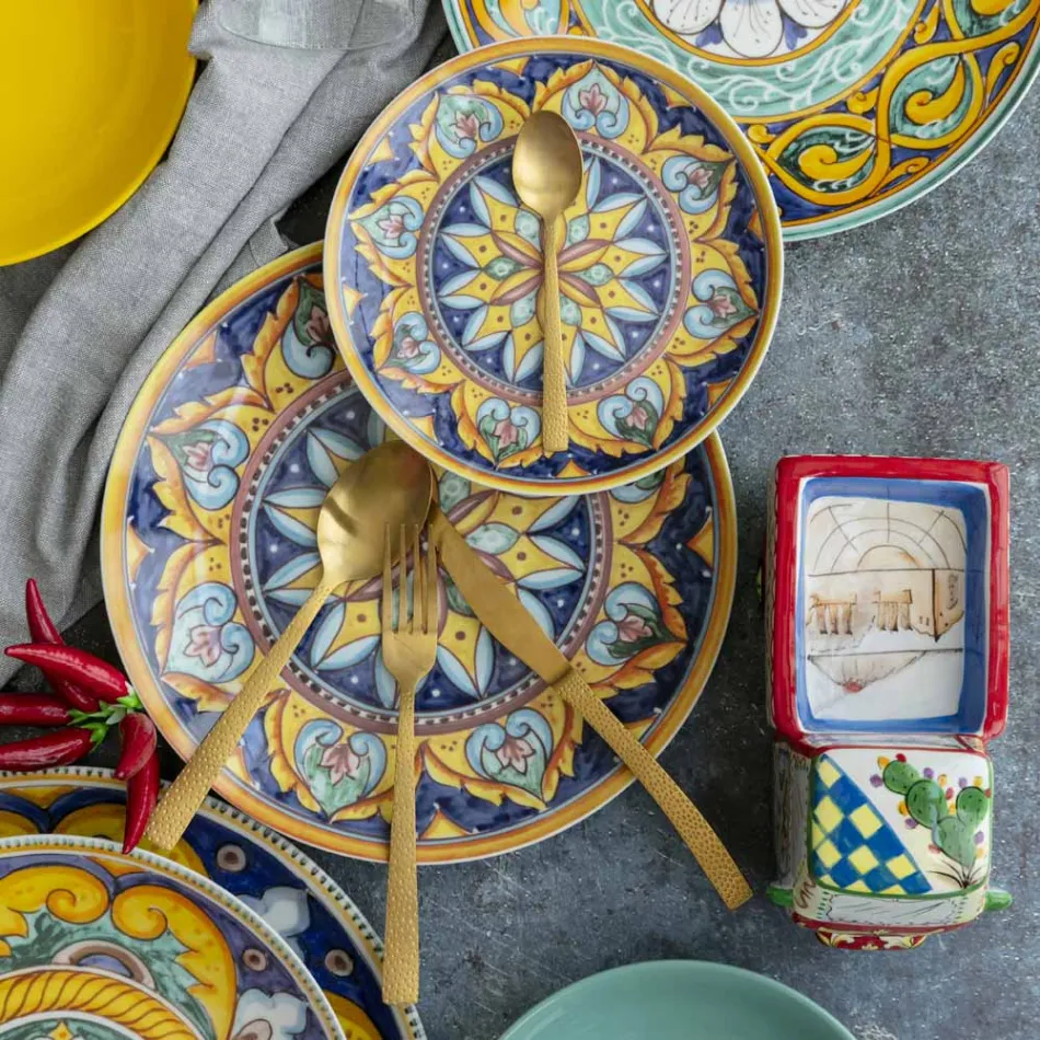 Ensemble de Couverts en Acier Or Satiné Effet Tortue 24 Pièces - Rock Viadurini