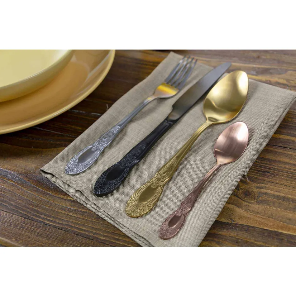 Ménagère Coloré En Acier Satiné Complet Design 24 Pièces - Fantaisie Viadurini