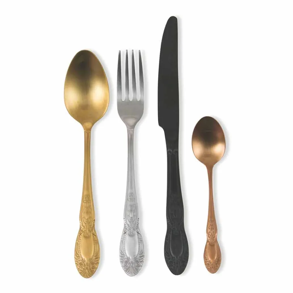 Ménagère Coloré En Acier Satiné Design Complet 24 Pièces - Fantasiapos Viadurini