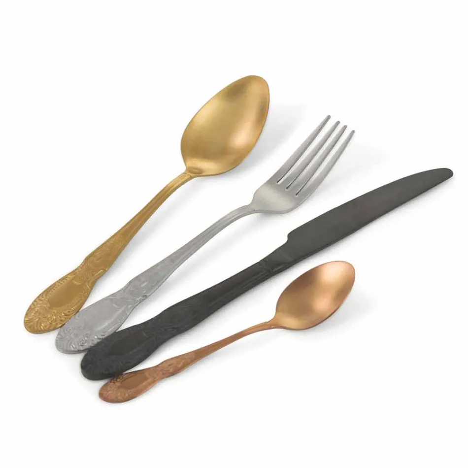 Ménagère Coloré En Acier Satiné Design Complet 24 Pièces - Fantasiapos Viadurini