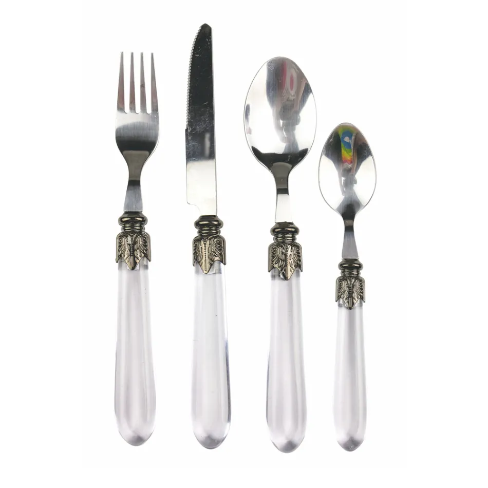 Ménagère en Acier et Manche Plastique Transparent 24 Pcs - Palazzo Viadurini