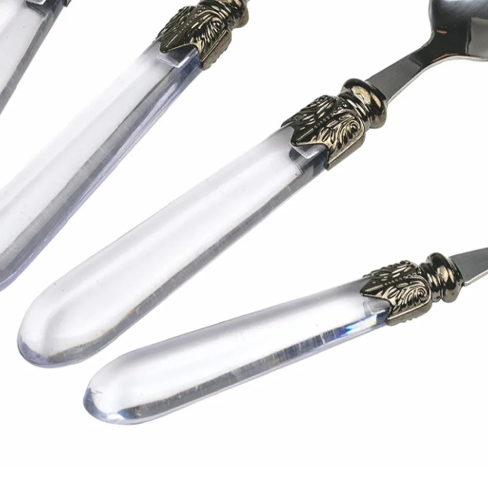 Ménagère en Acier et Manche Plastique Transparent 24 Pcs - Palazzo Viadurini