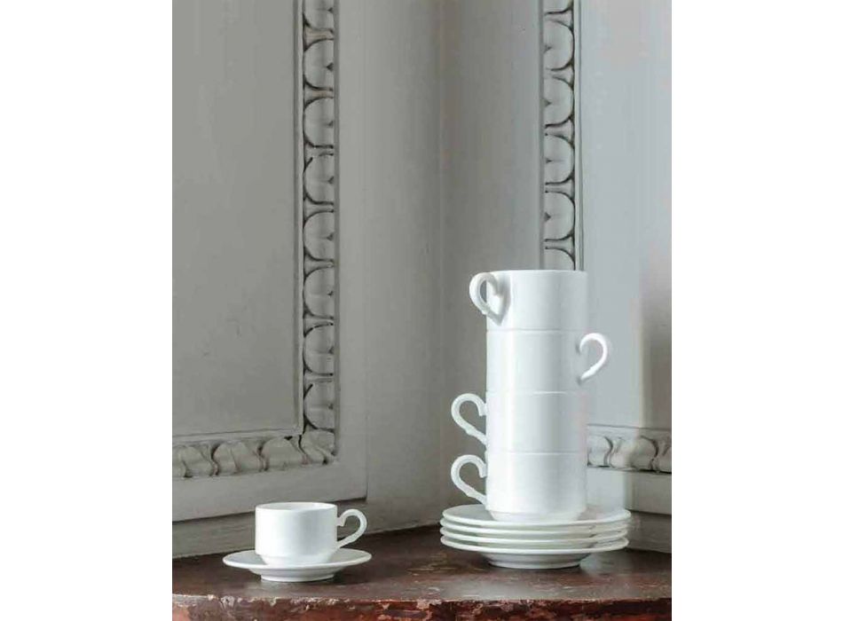 Ensemble de tasses à café en porcelaine blanche Design empilable 15 pièces - Samantha Viadurini