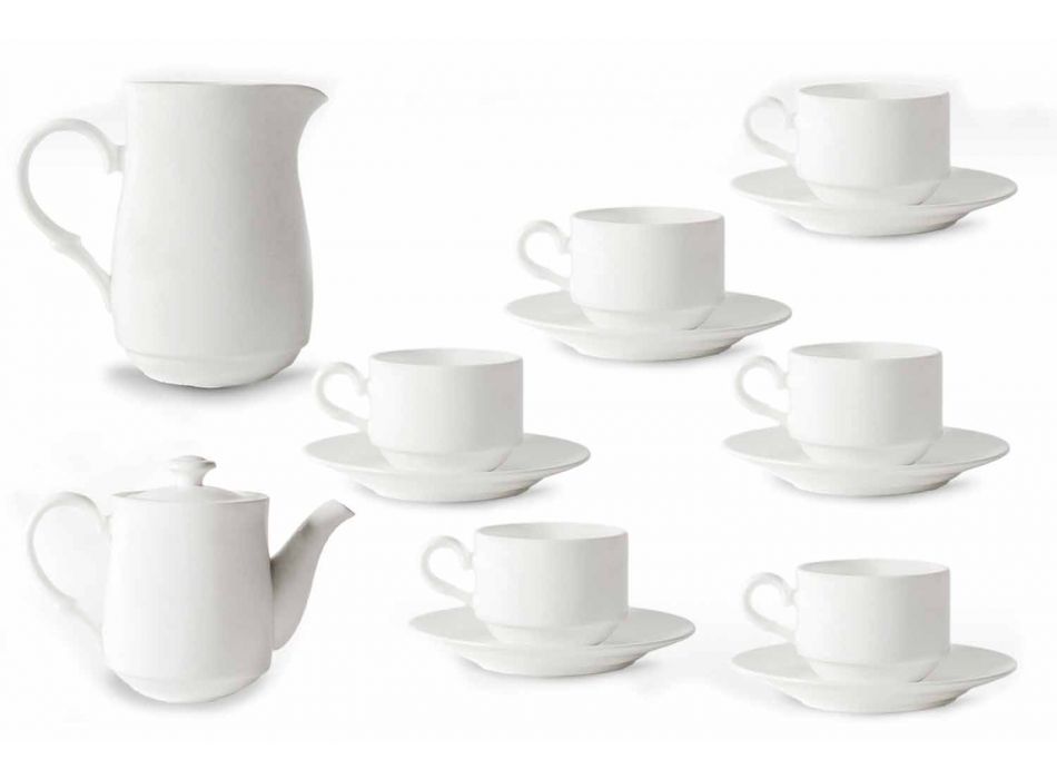 Service de tasses à cappuccino en porcelaine blanche 14 pièces de petit-déjeuner - Samantha Viadurini