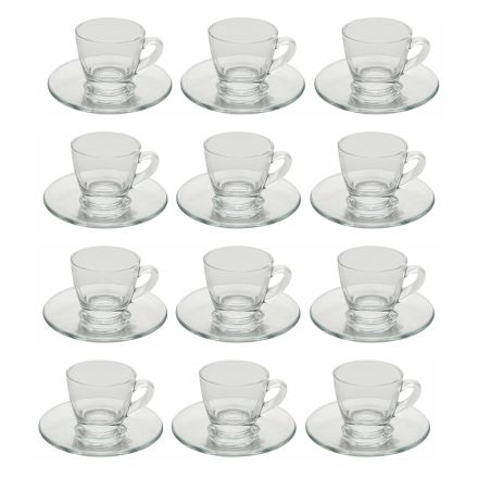 Service de tasses à café en verre transparent avec soucoupe 12 pièces - Elettra Viadurini