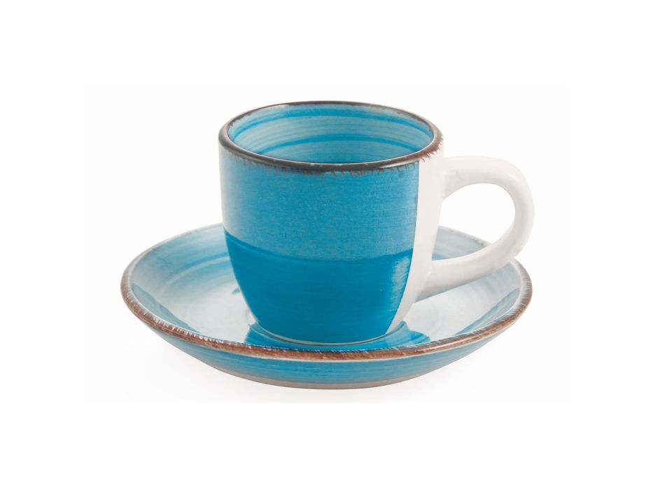 Service de Tasses à Café avec Soucoupe en Grès Turquoise 12 Pcs - Abruzzes Viadurini