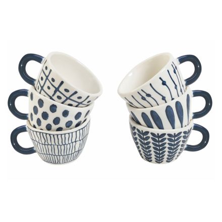 Service de tasses à café en grès avec décorations tribales bleues 12 pièces - Tribu Viadurini