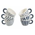 Service de tasses à café en grès avec décorations tribales bleues 12 pièces - Tribu