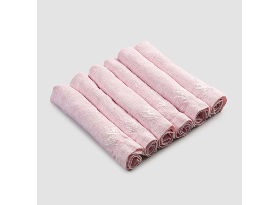Élégant service de serviette en lin avec bord plié, 6 pièces colorées - Onestini Viadurini