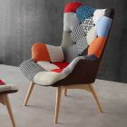 Suite de 2 fauteuils patchwork multicolores avec pieds en bois massif Veronica Viadurini