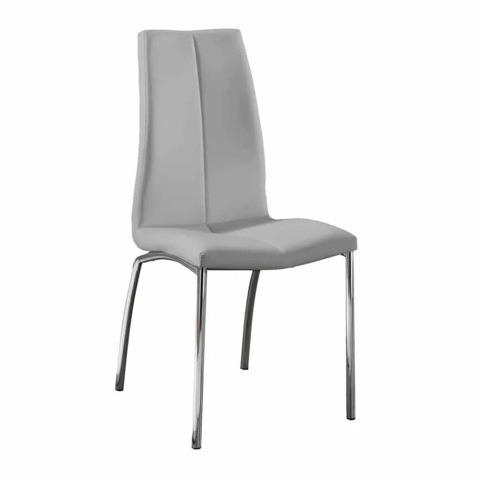 Septembre 4 chaises en cuir design faux et chrome moderne métal Alba Viadurini