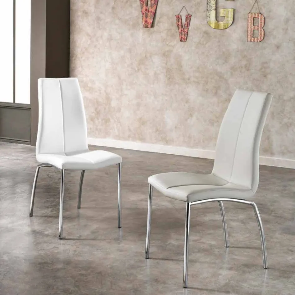 Septembre 4 chaises en cuir design faux et chrome moderne métal Alba Viadurini
