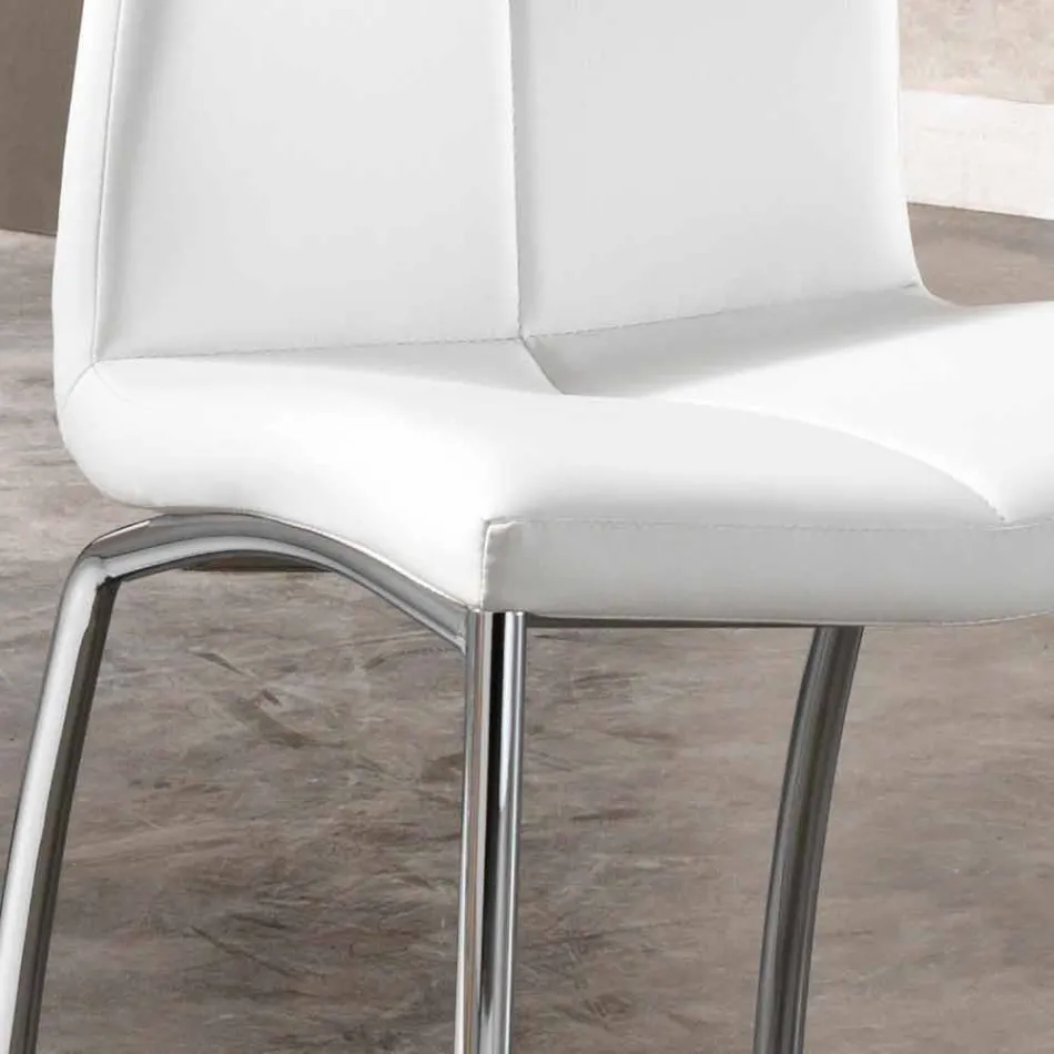 Septembre 4 chaises en cuir design faux et chrome moderne métal Alba Viadurini