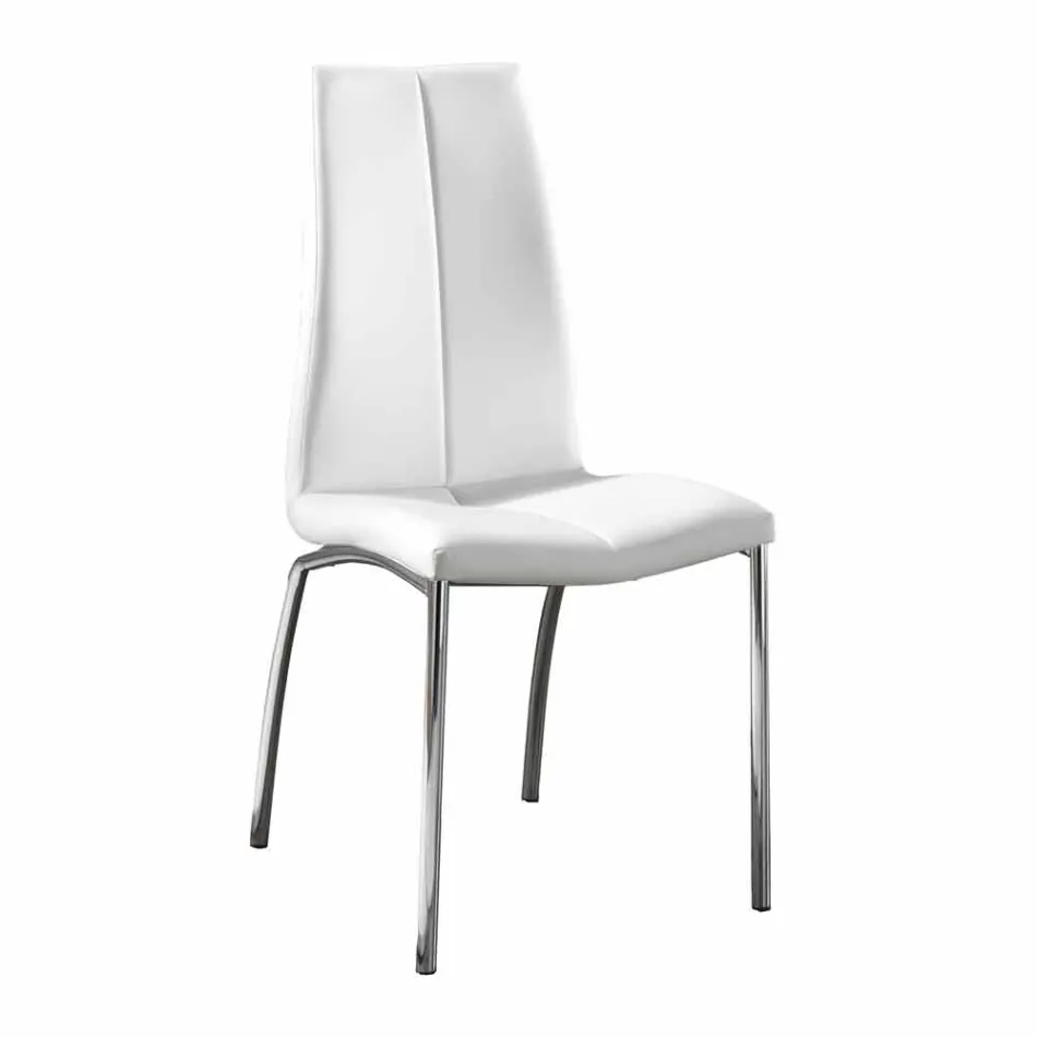Septembre 4 chaises en cuir design faux et chrome moderne métal Alba Viadurini