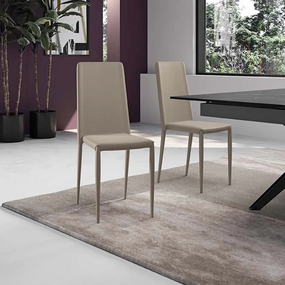 Ensemble de 4 chaises modernes en similicuir blanc, gris ou gris tourterelle - Dora Viadurini
