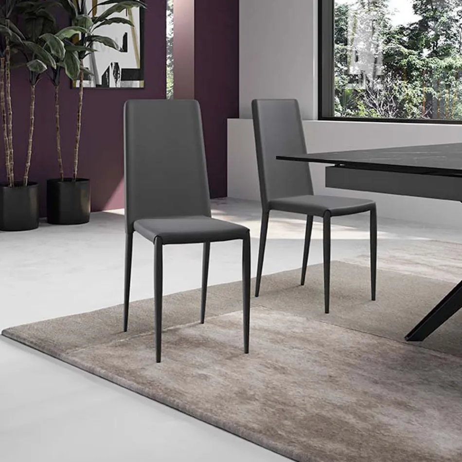 Ensemble de 4 chaises modernes en similicuir blanc, gris ou gris tourterelle - Dora Viadurini