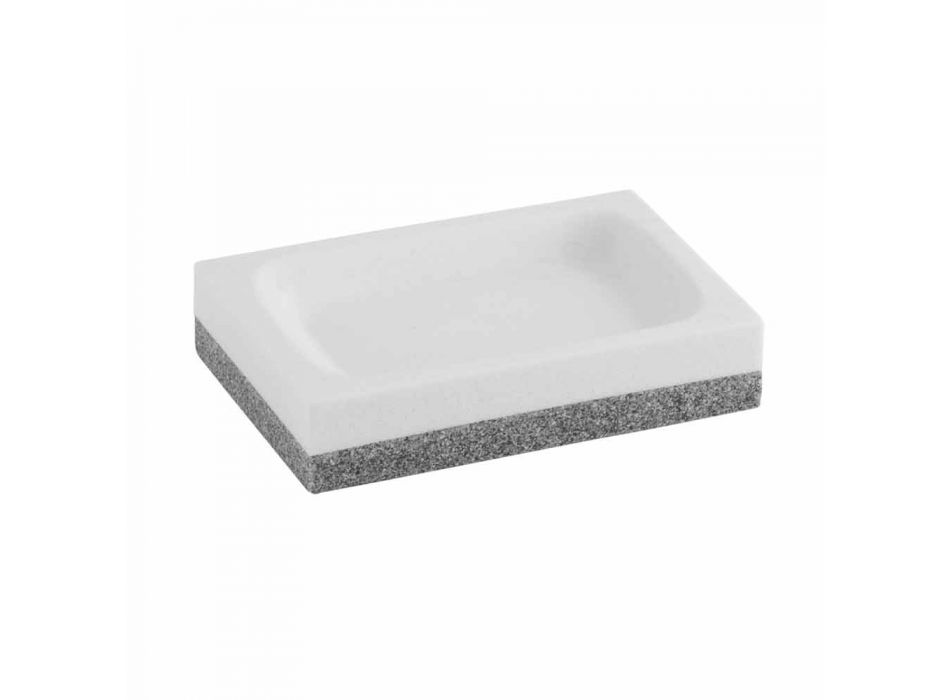Ensemble d'accessoires de salle de bain en résine blanche et grise - Saeda Viadurini
