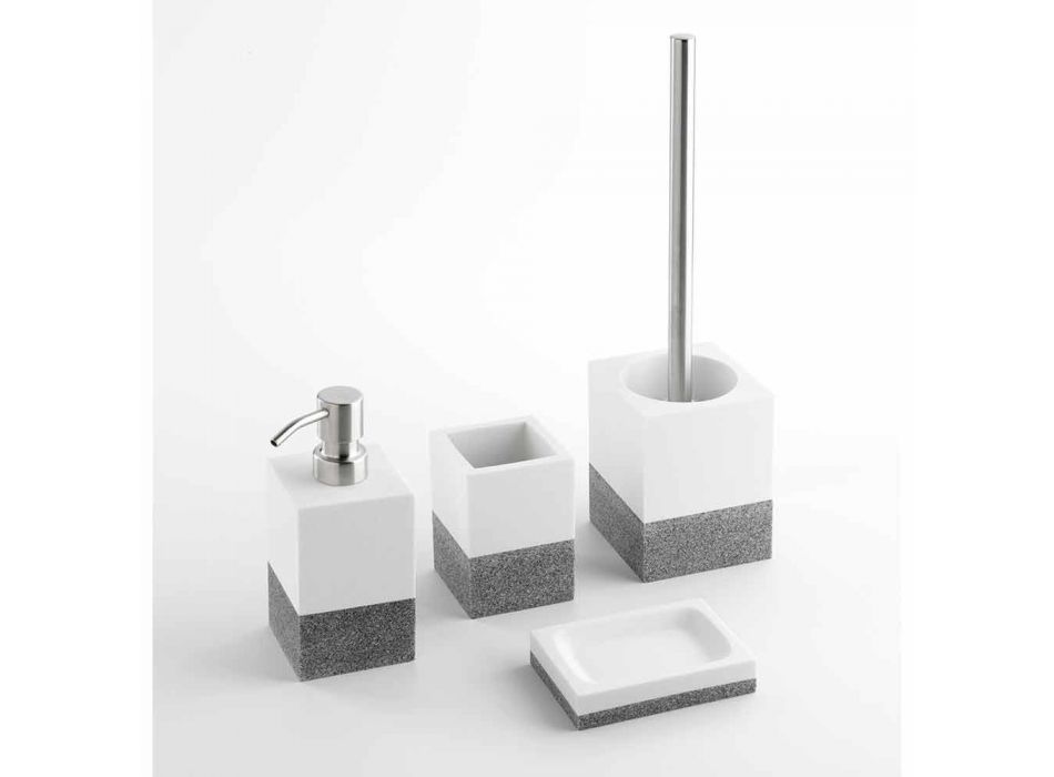 Ensemble d'accessoires de salle de bain en résine blanche et grise - Saeda Viadurini