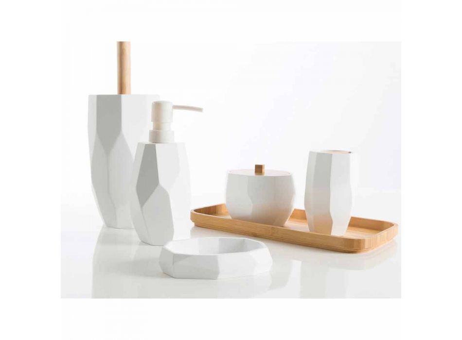 Ensemble d'accessoires de salle de bain design en bois et résine Rivalba Viadurini