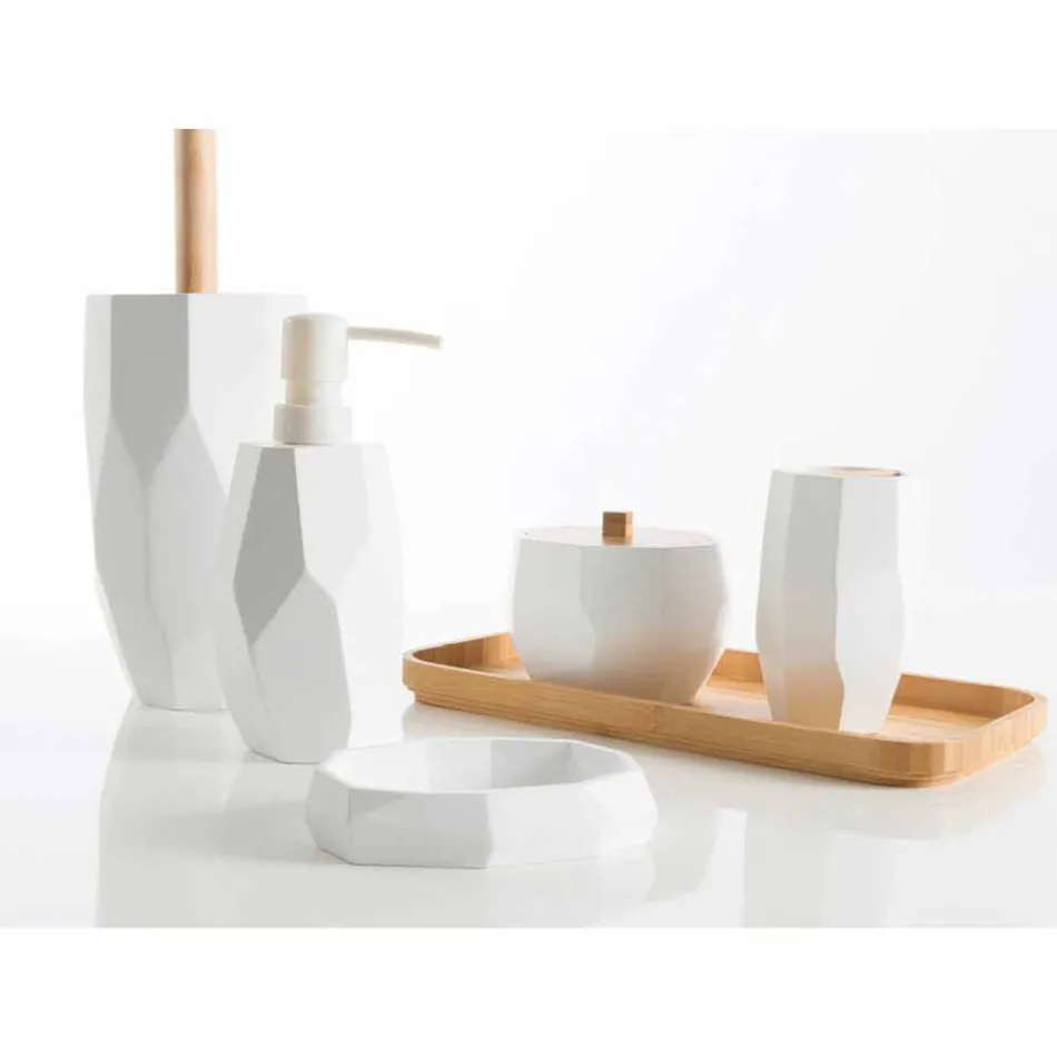 Ensemble d'accessoires de salle de bain design en bois et résine Rivalba Viadurini